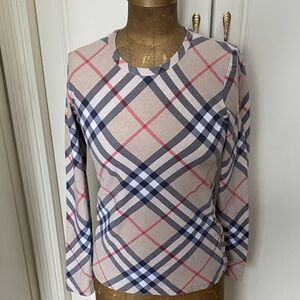 Burberry Beige and Navy Check Long Sleeve Top
